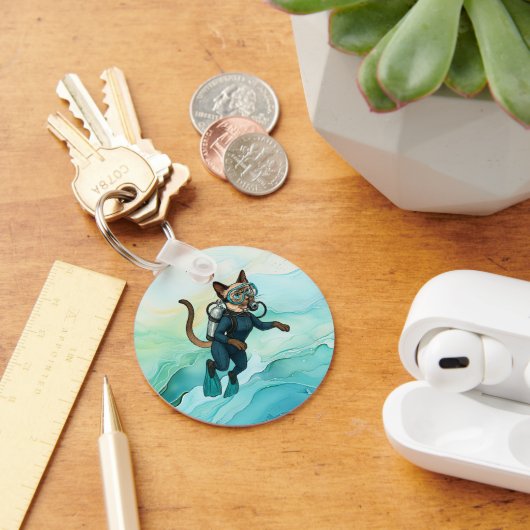 Scuba Cat duikt onder water Sleutelhanger (Bureau)