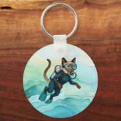 Scuba Cat duikt onder water Sleutelhanger (Voorkant)