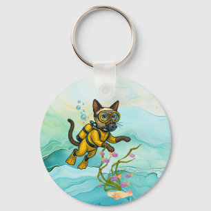 Scuba Cat duikt onder water Sleutelhanger