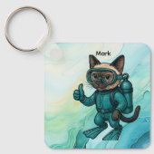 Scuba Cat duikt onder water Sleutelhanger (Voorkant)