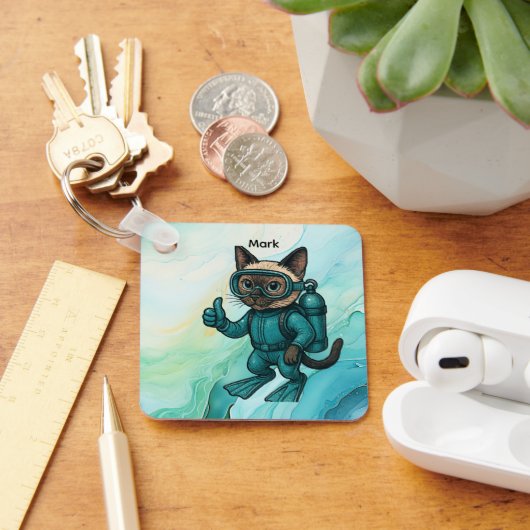 Scuba Cat duikt onder water Sleutelhanger (Bureau)