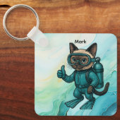 Scuba Cat duikt onder water Sleutelhanger (Voorkant)