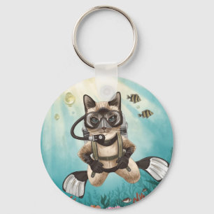 Scuba Cat duikt onder water Sleutelhanger