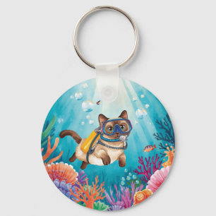 Scuba Cat duikt onder water Sleutelhanger