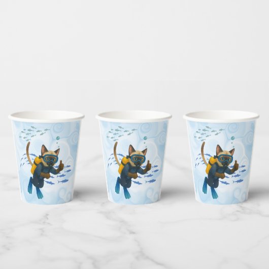 Scuba Cat is diving  Underwater  Papieren Bekers (Multi)