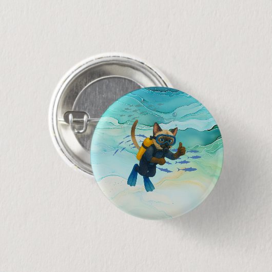 Scuba Cat is diving  Underwater  Ronde Button 3,2 Cm (Voorkant /achterkant)