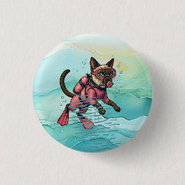 Scuba Cat is diving  Underwater  Ronde Button 3,2 Cm