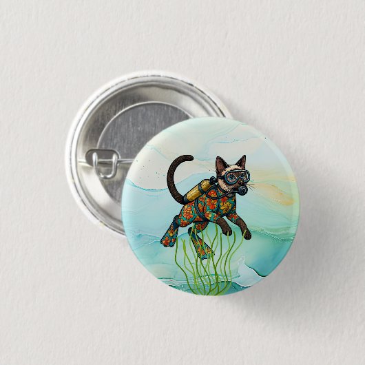 Scuba Cat is diving  Underwater  Ronde Button 3,2 Cm (Voorkant /achterkant)