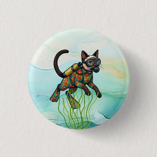 Scuba Cat is diving  Underwater  Ronde Button 3,2 Cm (Voorkant)