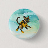 Scuba Cat is diving  Underwater  Ronde Button 3,2 Cm (Voorkant)