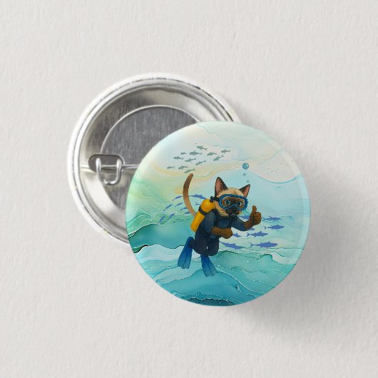 Scuba Cat is diving  Underwater  Ronde Button 3,2 Cm (Voorkant /achterkant)