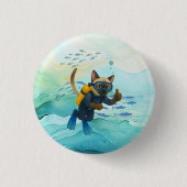 Scuba Cat is diving  Underwater  Ronde Button 3,2 Cm (Voorkant)