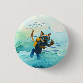 Scuba Cat is diving  Underwater  Ronde Button 3,2 Cm