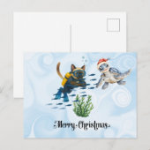 Scuba Cat Kerstduik met schildpad Feestdagenkaart (Voorkant / Achterkant)