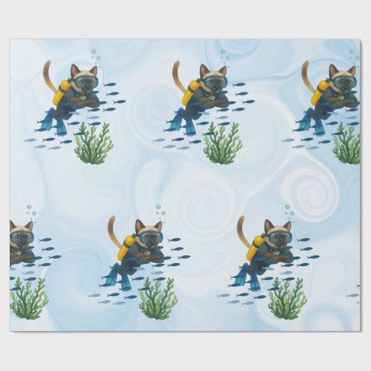 Scuba Cat Onderwater  Cadeaupapier (Vlak)