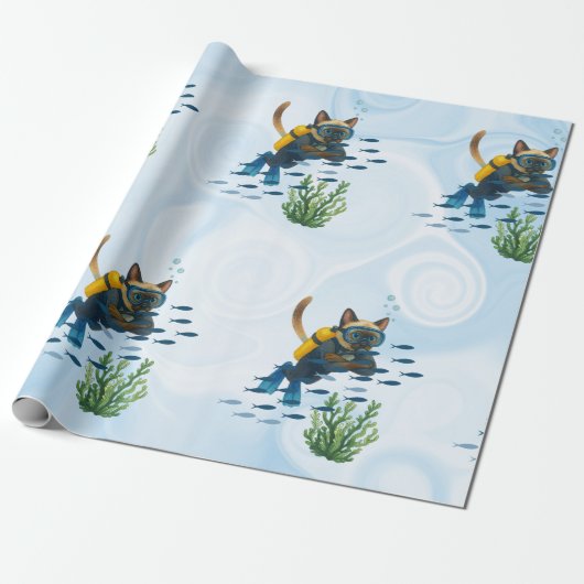 Scuba Cat Underwater  Cadeaupapier (Uitgerold)