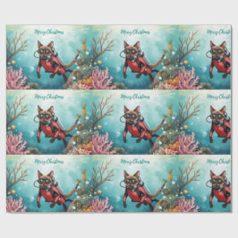Scuba Cat Underwater Holiday  Merry Christmas  Cadeaupapier