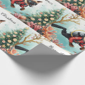 Scuba Cat Underwater Holiday Merry Christmas Cadeaupapier (Hoek)