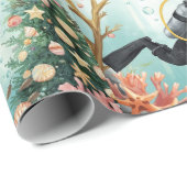 Scuba Cat Underwater Holiday Merry Christmas Cadeaupapier (Rol Hoek)