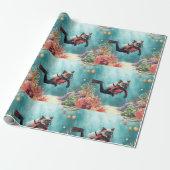 Scuba Cat Underwater Holiday  Merry Christmas  Cadeaupapier (Uitgerold)