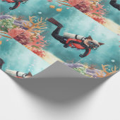 Scuba Cat Underwater Holiday  Merry Christmas  Cadeaupapier (Hoek)