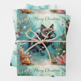 Scuba Cat Underwater Holiday  Merry Christmas  Inpakpapier Vel