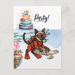 Scuba Cat verjaardagsfeest onder water Briefkaart