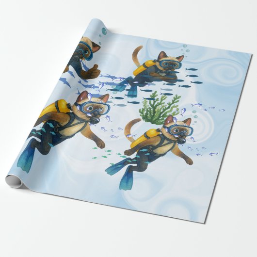 Scuba Cats are diving  Underwater  Cadeaupapier (Uitgerold)
