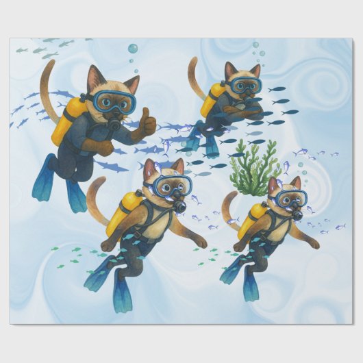 Scuba Cats duiken onder water Cadeaupapier (Vlak)