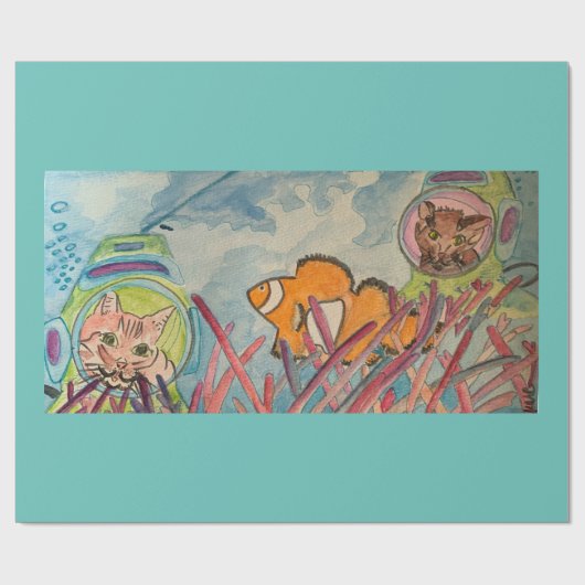 Scuba Cats Waterverf Cadeaupapier (Vlak)