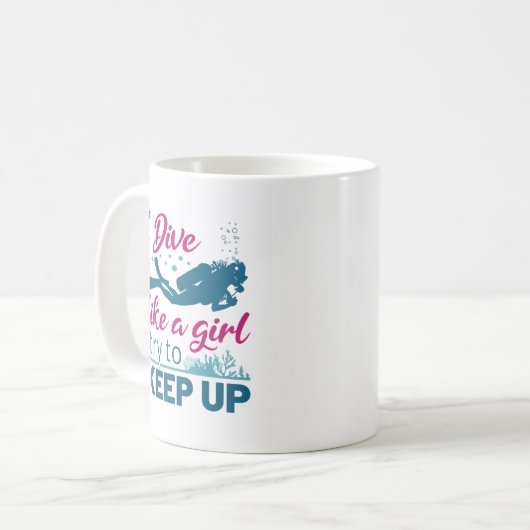 Scuba die ik duik als een meisje, probeer op te ho koffiemok (Voorkant links)