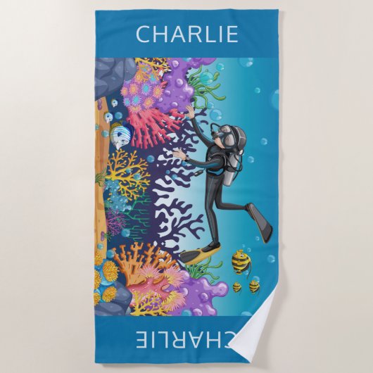 Scuba Diver aangepaste badhanddoek (Voorkant)