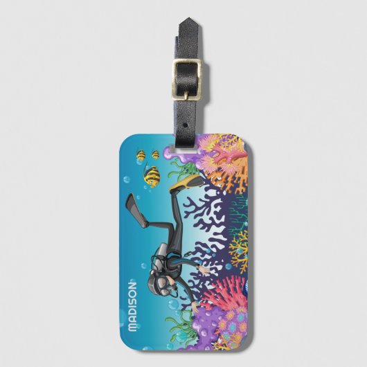 Scuba Diver, aangepaste naam Bagagelabel (Voorkant (verticaal))