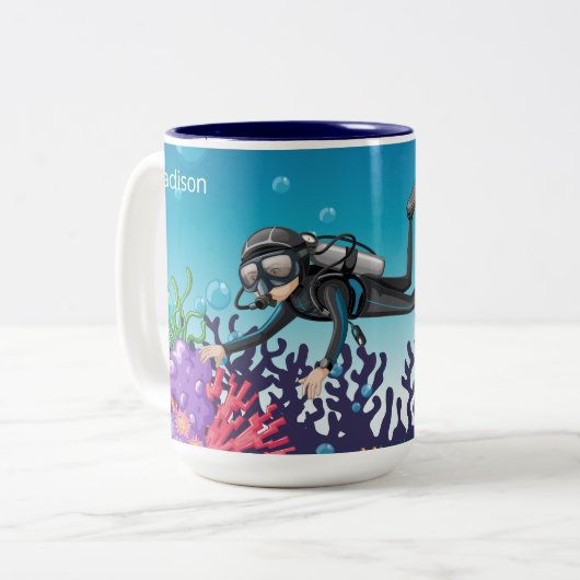 Scuba Diver aangepaste naam mokken (Voorkant links)