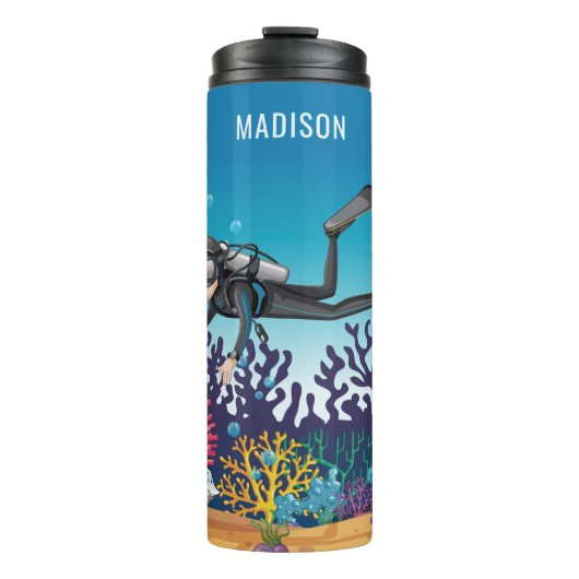 Scuba Diver aangepaste naam tumbler Thermosbeker (Voorkant)