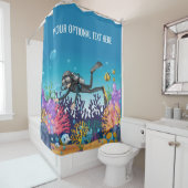 Scuba Diver aangepaste tekst douchegordijn (In situ)