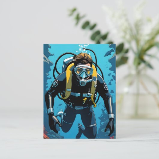 Scuba Diver Briefkaart (Staand voorkant)