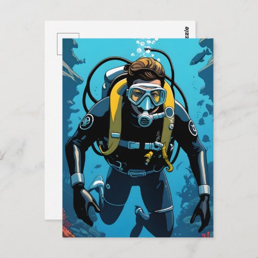 Scuba Diver Briefkaart (Voorkant / Achterkant)