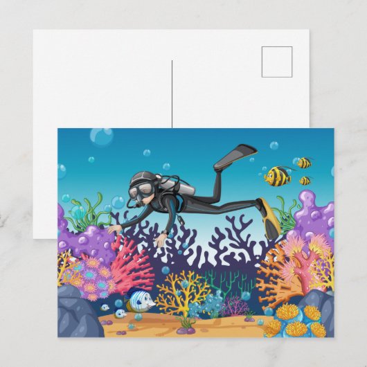Scuba Diver briefkaart (Voorkant / Achterkant)