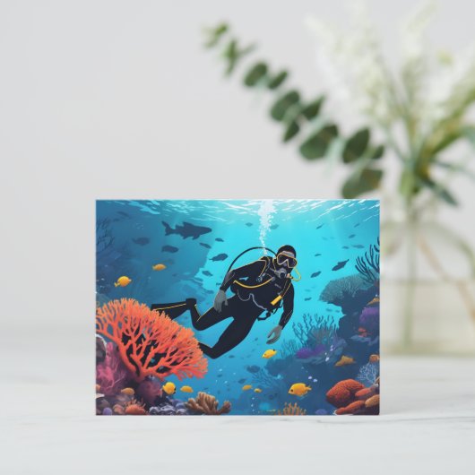 Scuba Diver Briefkaart (Staand voorkant)