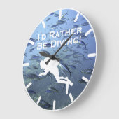 Scuba Diver Clock "Ik zou liever duiken" Grote Klok (Hoek)