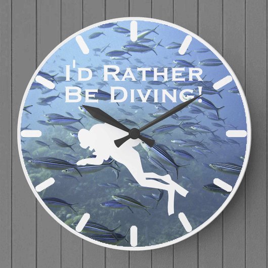 Scuba Diver Clock "Ik zou liever duiken" Grote Klok
