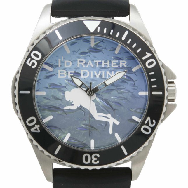 Scuba Diver Design "Ik zou liever duiken" Horloge (Creator heeft geüpload)