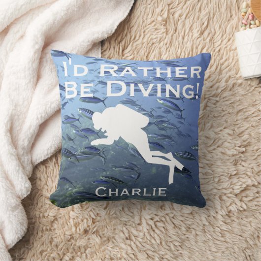 Scuba Diver Design "Ik zou liever duiken" Kussen (Deken)