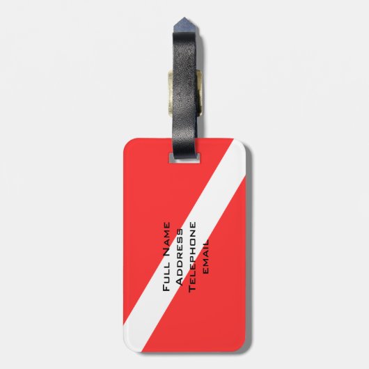 SCUBA DIVER. DIVERS VLAG PERSOONLIJK BAGAGELABEL (Achterkant verticaal)