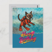 Scuba diver diving cat happy birthday  briefkaart (Voorkant / Achterkant)