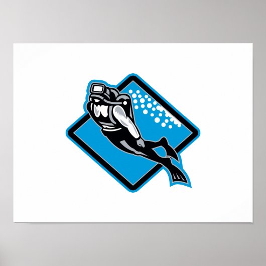 Scuba Diver Diving Retro Poster (Voorkant)
