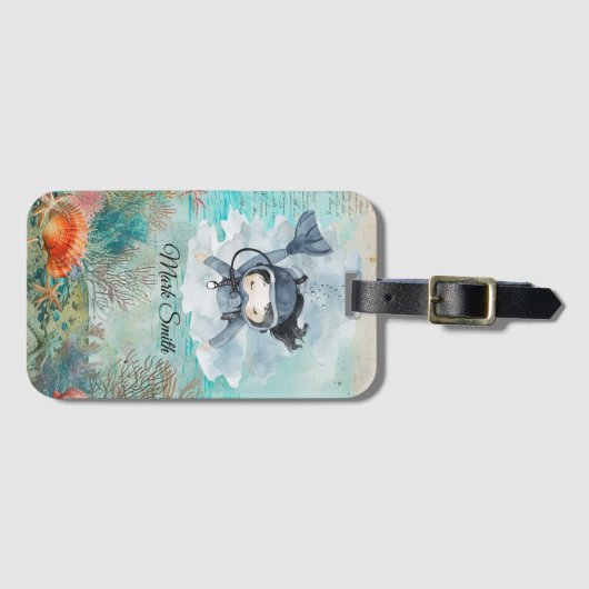 Scuba Diver Diving underwater Bagagelabel (Voorkant (horizontaal))