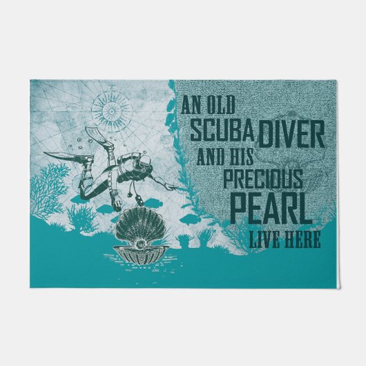 Scuba Diver Doormat, Retro Maps Deurmat (Voorkant)