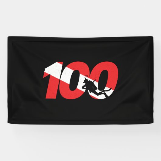 Scuba Diver Gift - 100th Dive - Diver Down - Scuba Spandoek (Horizontaal)